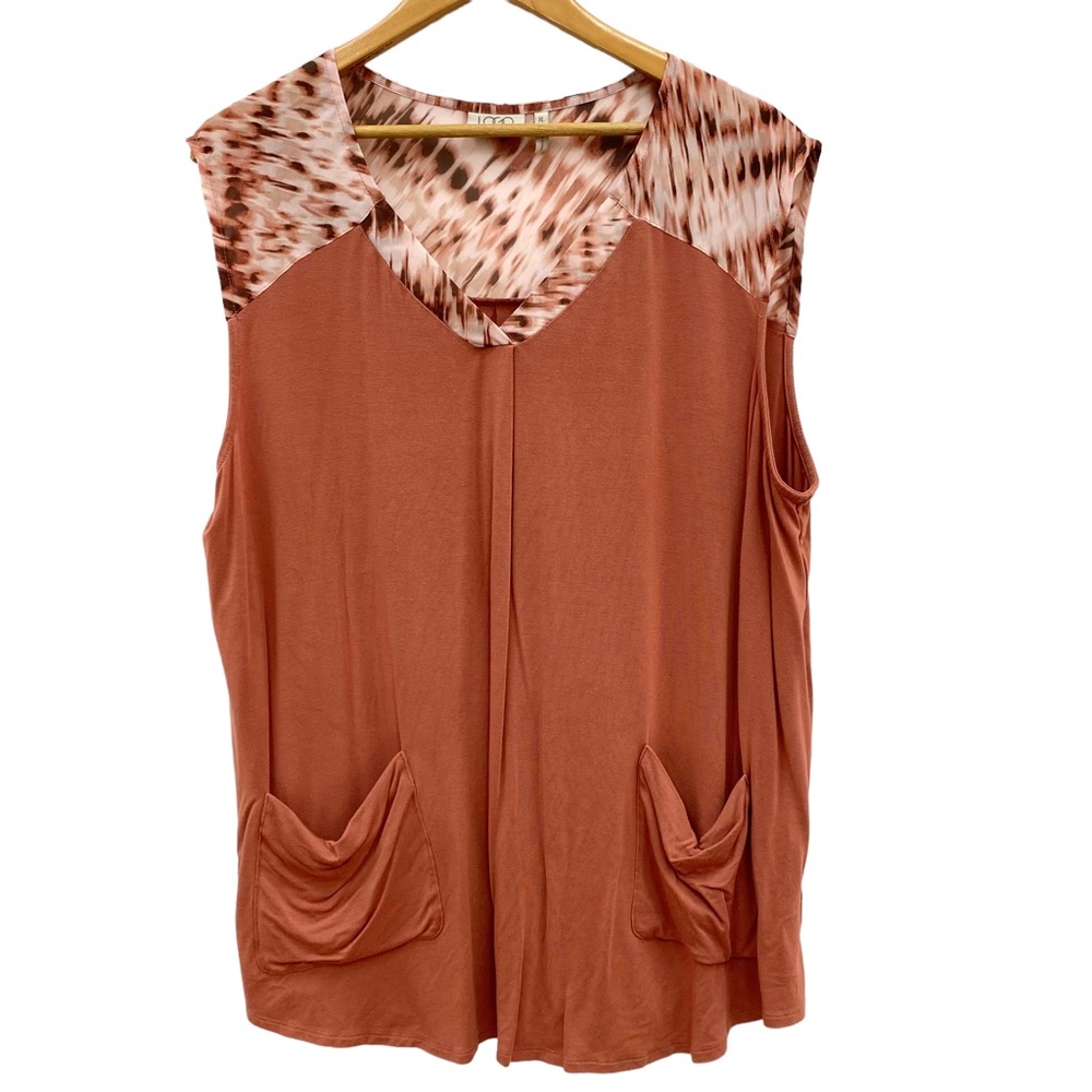 LOGO by Lori Goldstein Terracotta Drape Neck Top with Animal Print Accent Trim
